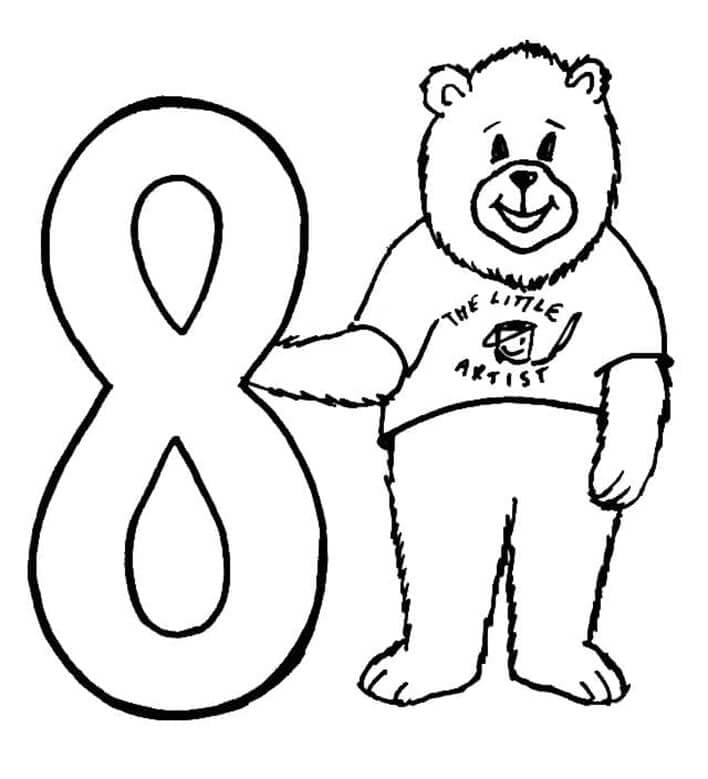 Dibujos de Número 8 con oso para colorear