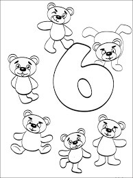 Número Seis y Seis Oso para colorir
