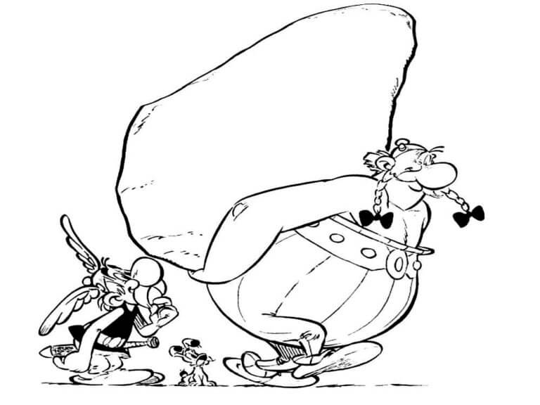 Dibujos de Obelix Es Capaz De Levantar una piedra De Mayor Tamaño Que Él para colorear