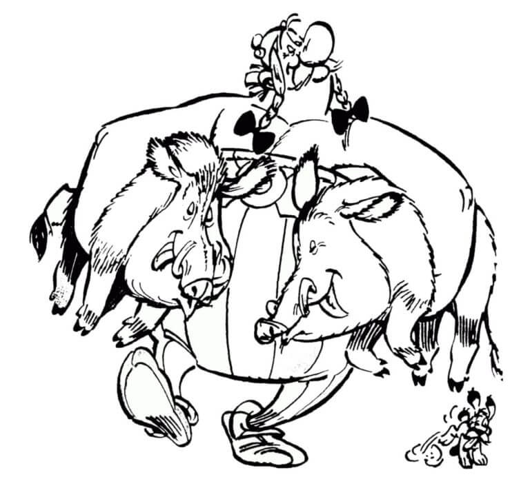 Dibujos de Obelix Puede Comerse Dos Jabalíes a La Vez para colorear