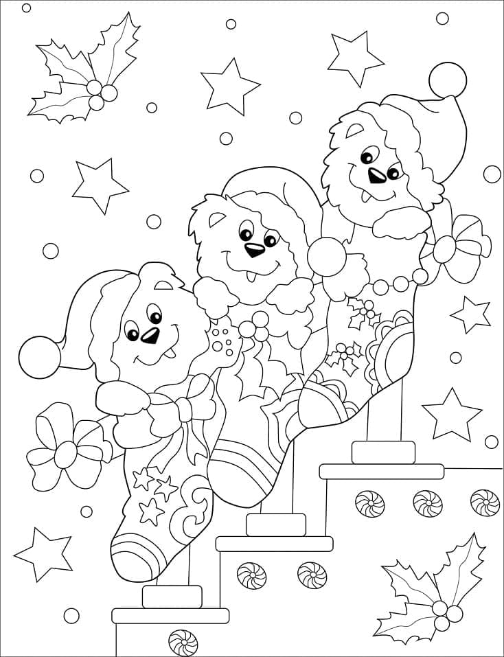 Dibujos de Ositos de peluche y botas navideñas para colorear