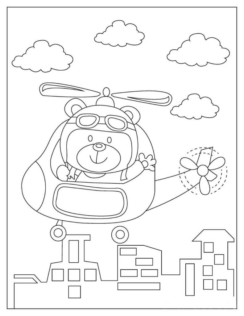 Oso en Helicóptero para colorir