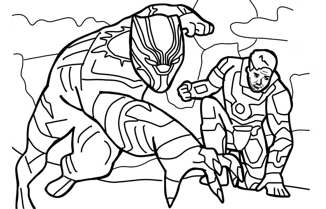 Pantera Negra y Ironman para colorir