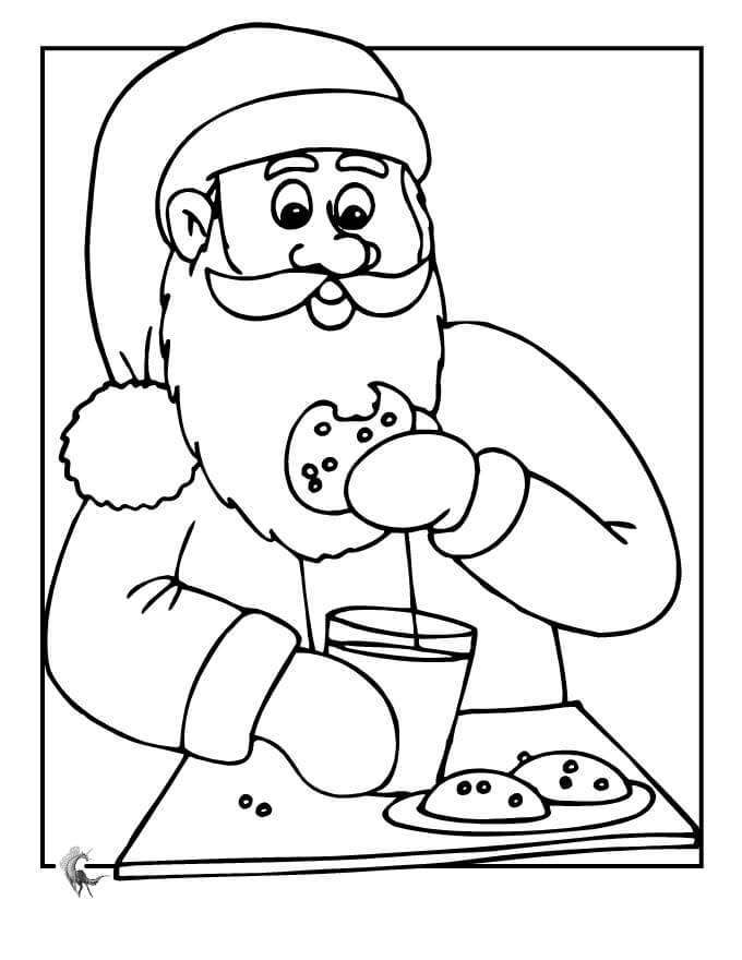 Dibujos de Papá Noel comiendo Galleta para colorear