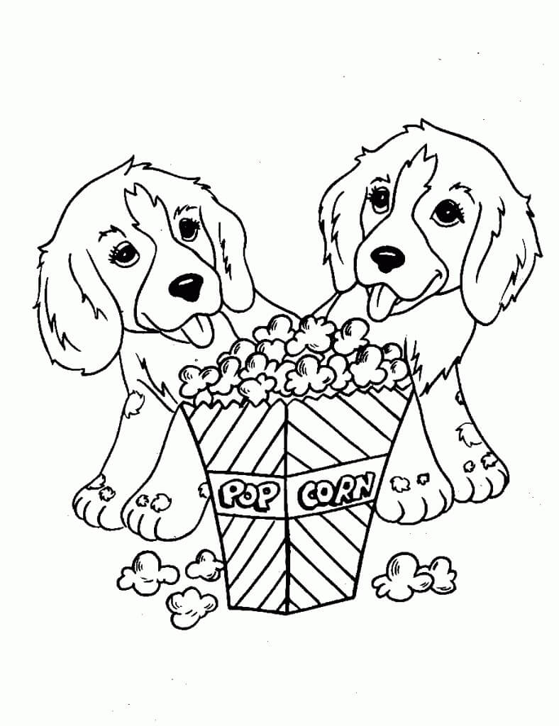 Paquete De Dos Perros Y Palomitas De Maíz para colorir