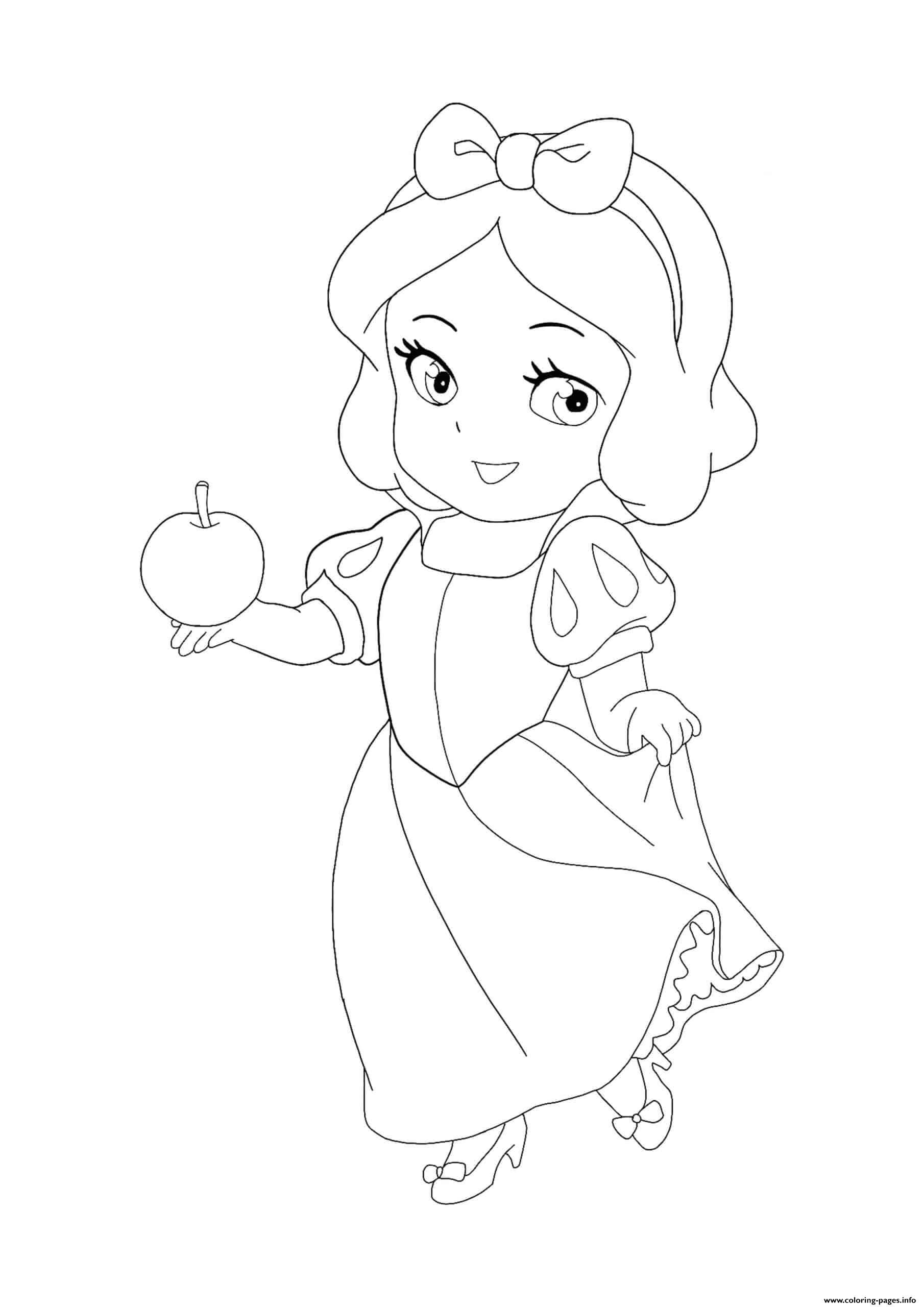 Dibujos de Pequeña Blancanieves Sosteniendo Manzana para colorear