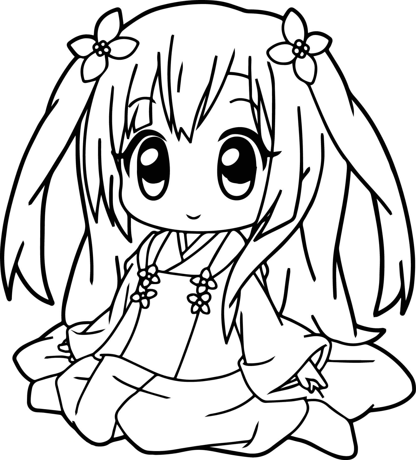 Dibujos de Pequeña niña Anime Kawaii para colorear