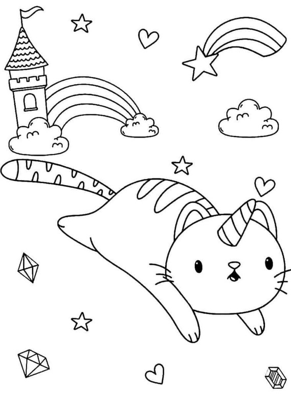 Dibujos de Pequeño gato unicornio para colorear