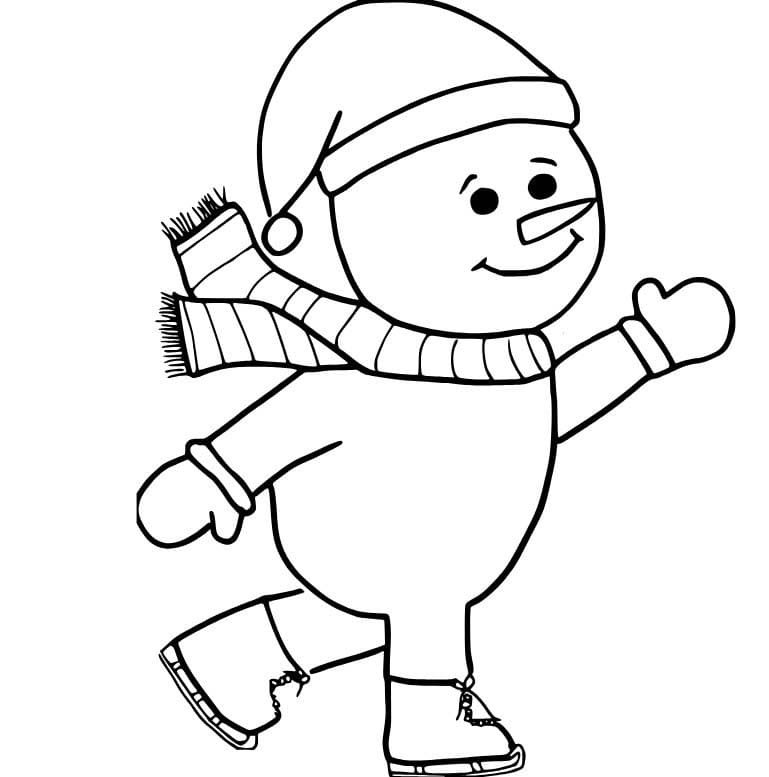 Dibujos de Pequeño muñeco de nieve patinando para colorear