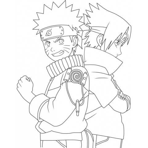 Dibujos de Pequeño Sasuke y Naruto Diversión para colorear