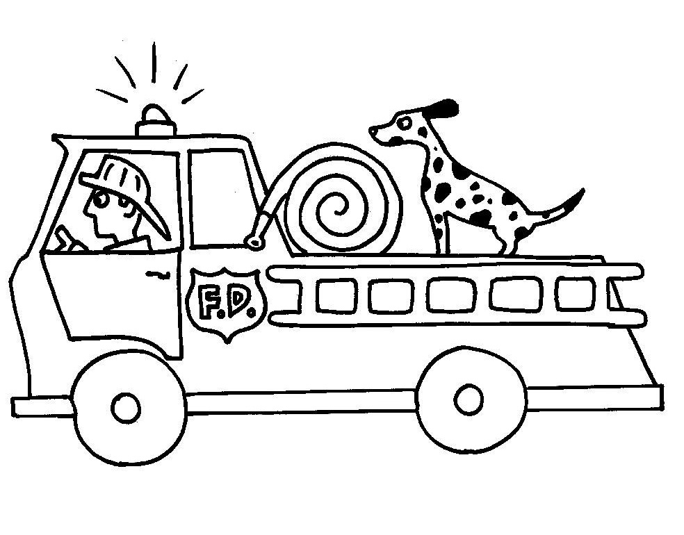 Dibujos de Perro en Camión de Bomberos para colorear