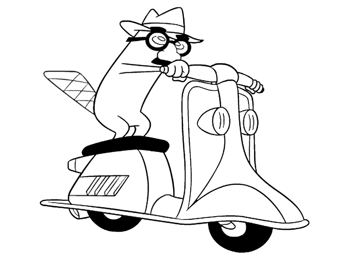 Dibujos de Perry Montando Motocicleta para colorear