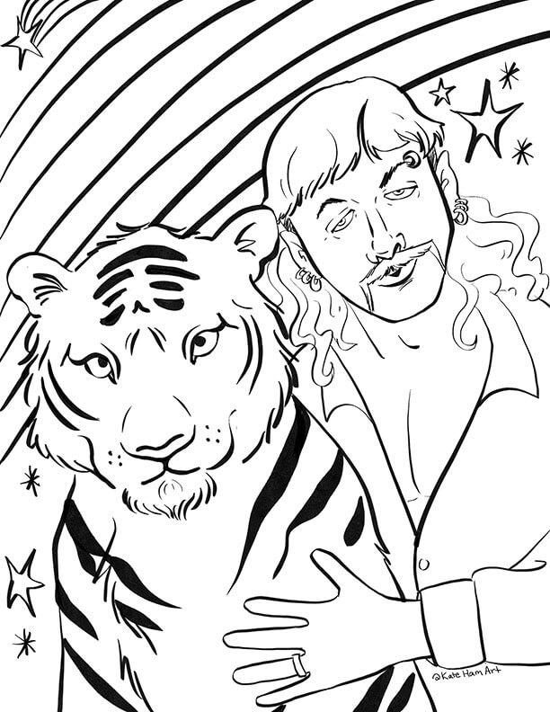 Dibujos de Persona con Tigre para colorear