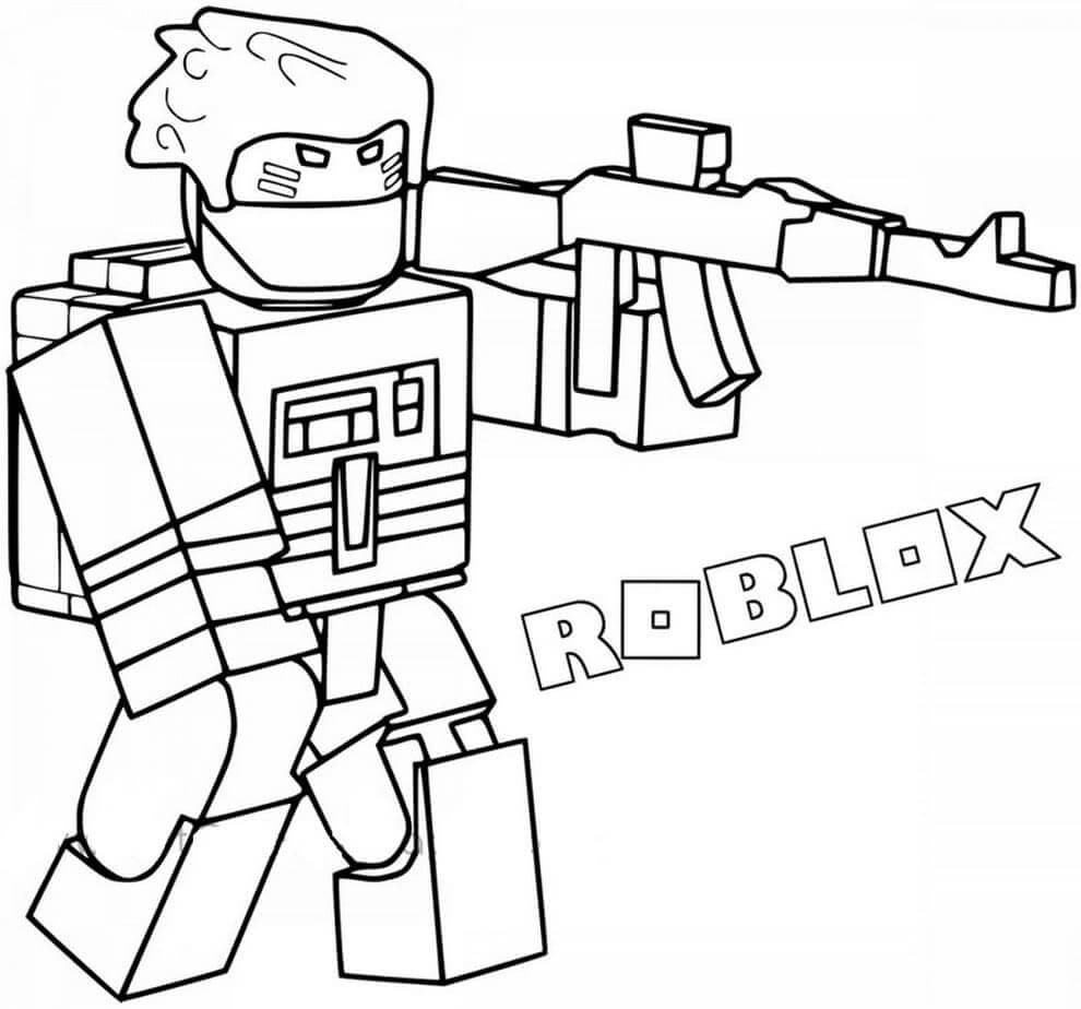 Dibujos de Personaje Roblox con Pistola para colorear