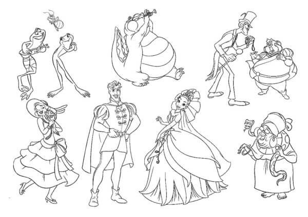 Dibujos de Personajes De Dibujos Animados La Princesa Y El Sapo para colorear