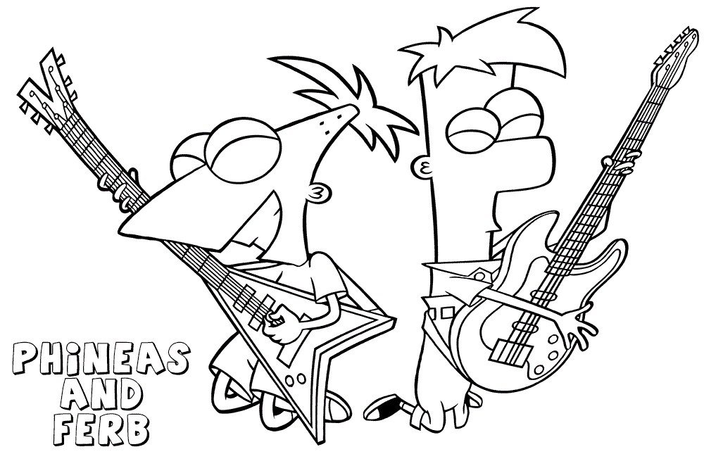 Phineas Y Ferb Tocando La Guitarra para colorir