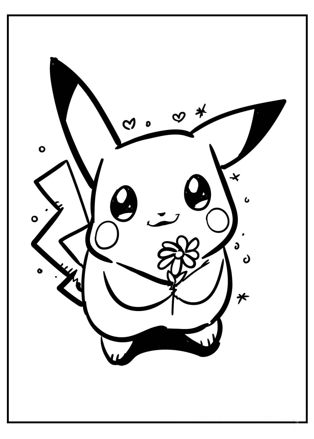 Pikachu sosteniendo Flor para colorir