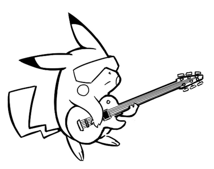 Dibujos de Pikachu tocando la Guitarra para colorear