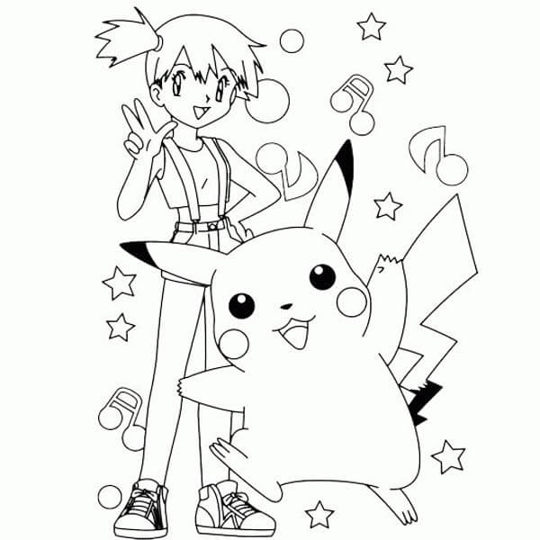 Pikachu y Kasumi para colorir