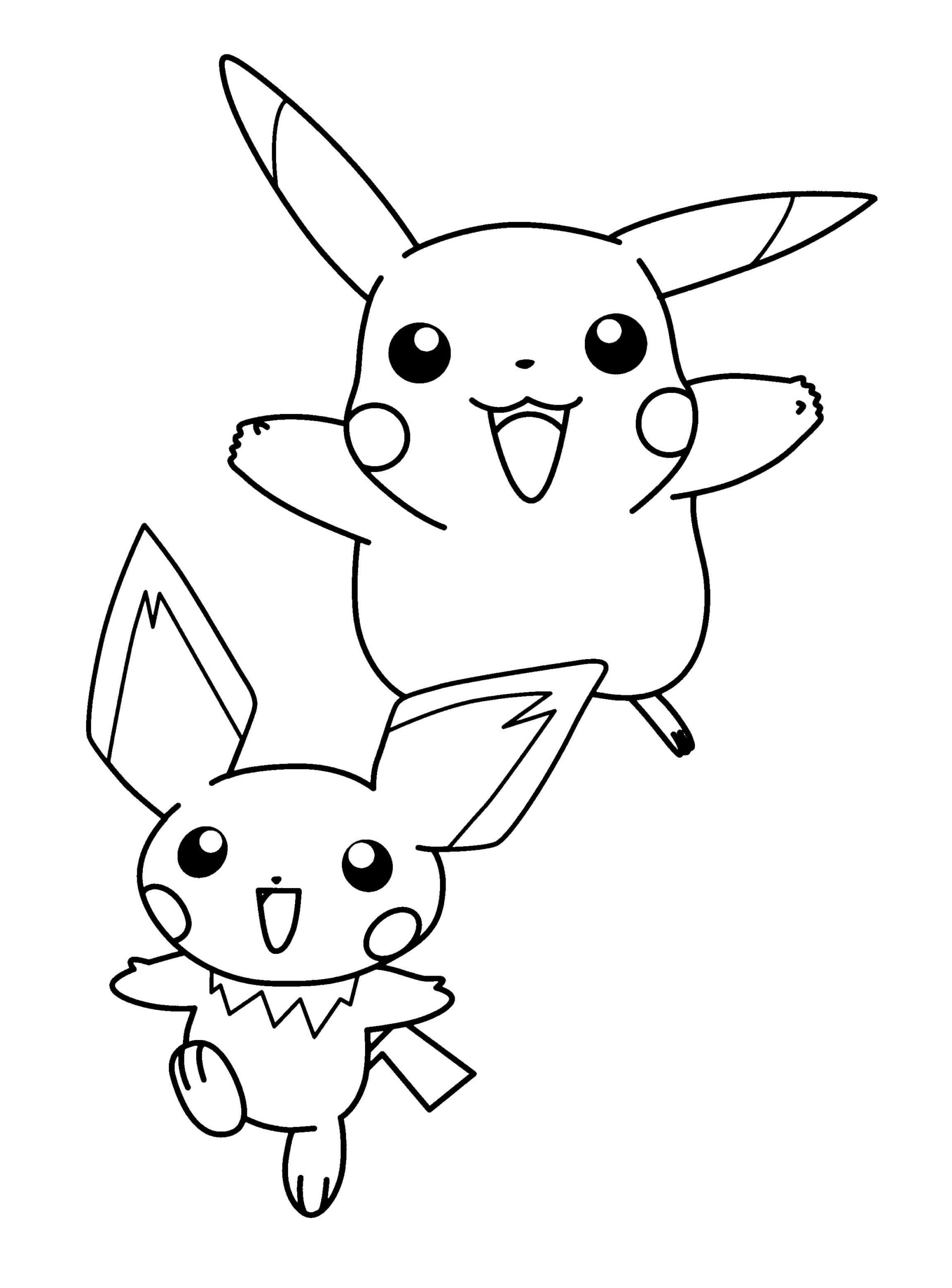 Pikachu y Pichu para colorir