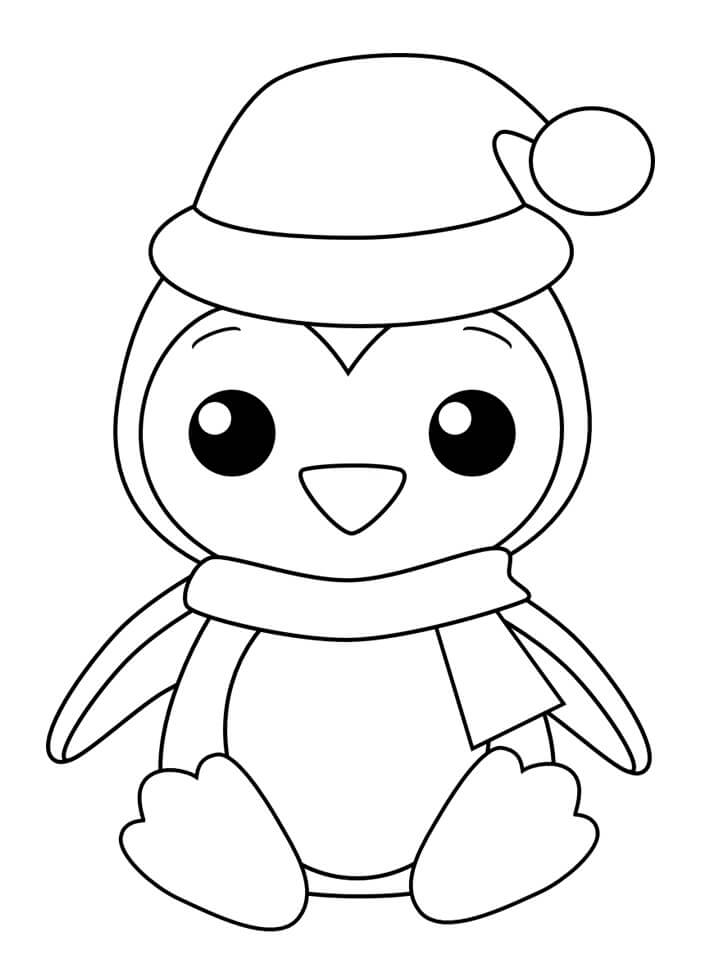 Dibujos de Pingüino con gorro de Papá Noel para colorear