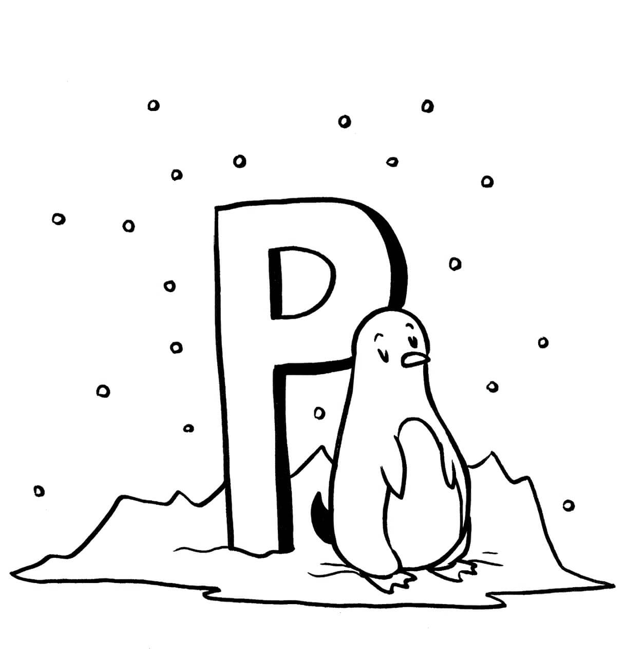 Dibujos de Pinguino con Letra P para colorear