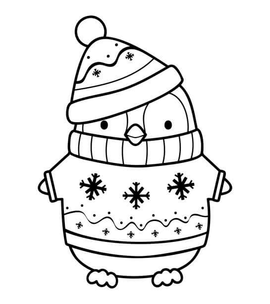 Dibujos de Pinguino en Navidad para colorear