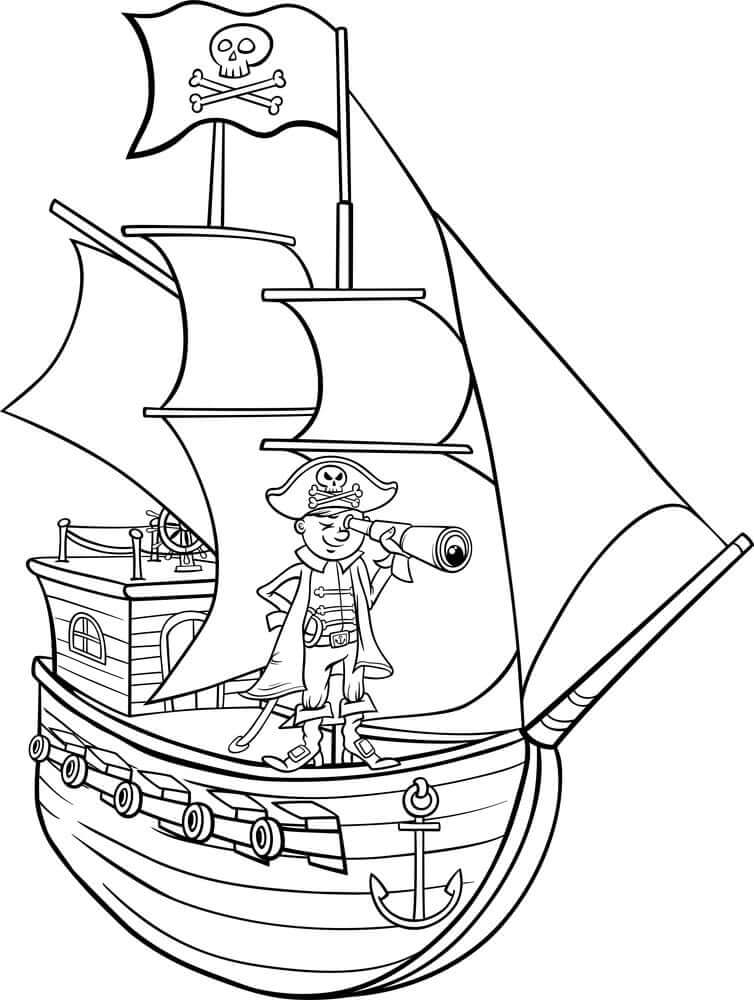 Dibujos de Pirata Con Barco Pirata para colorear