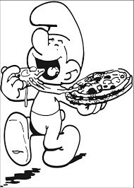 Dibujos de Pitufo Comiendo Pizza para colorear
