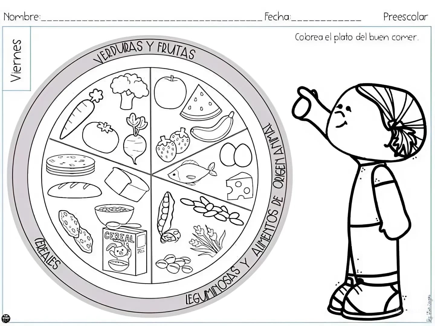 Dibujos de Plato del Buen Comer de Niños Gratis para colorear