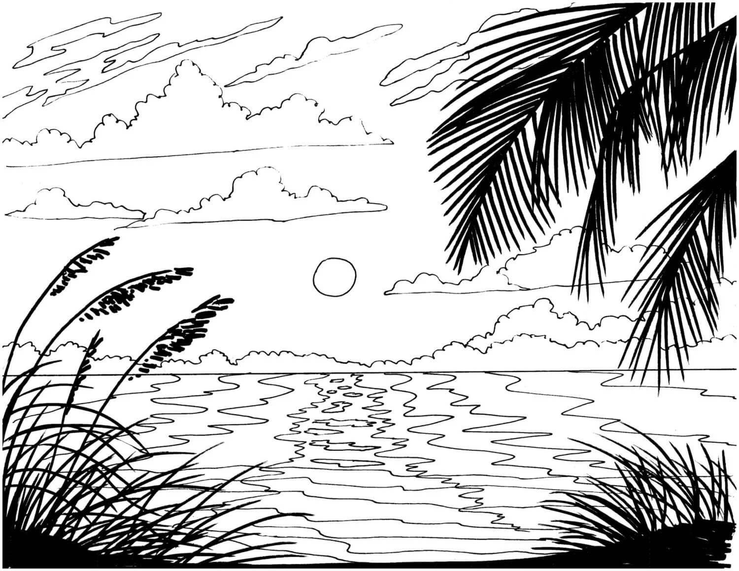Dibujos de Playa Amanecer para colorear