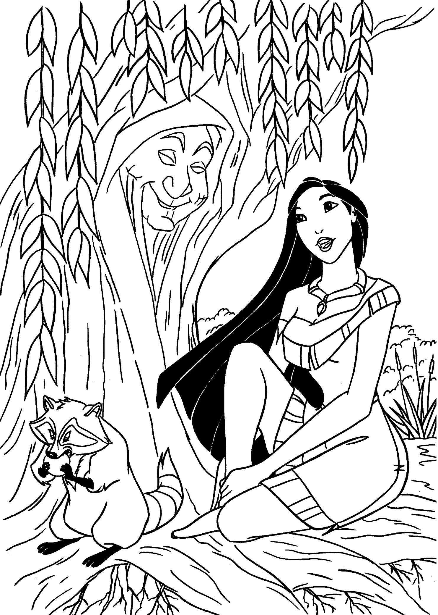 Dibujos de Pocahontas y Abuela Sauce para colorear