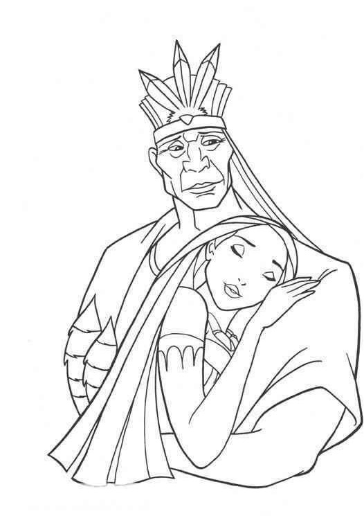 Dibujos de Pocahontas y su Padre para colorear