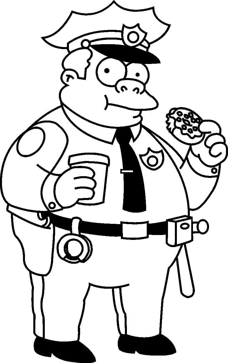 Dibujos de Policía comiendo Donut de Los Simpson para colorear