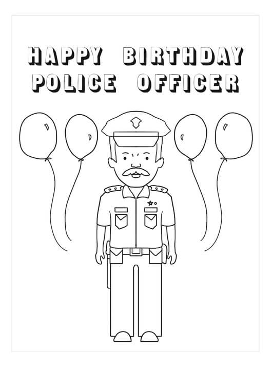 Dibujos de Policía en Feliz Cumpleaños oficial de Policía para colorear