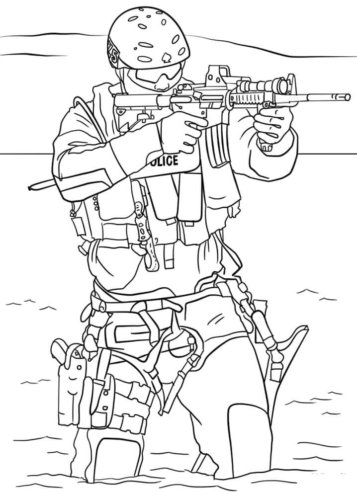 Dibujos de Policía SWAT con Pistola para colorear