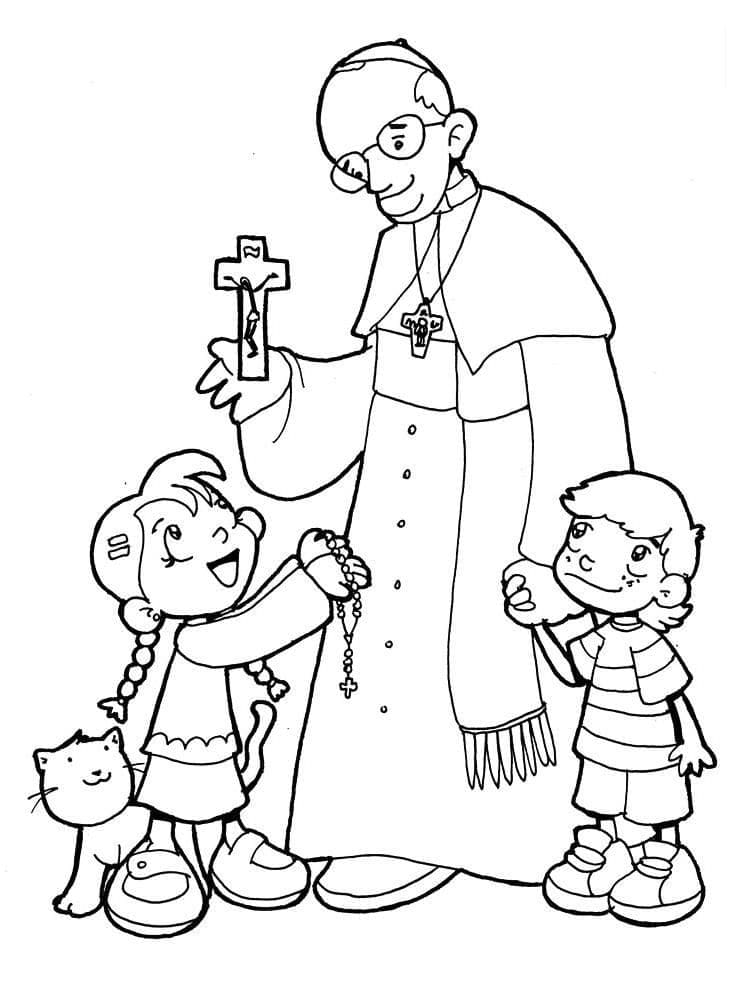 Dibujos de Pope Francis y los niños para colorear