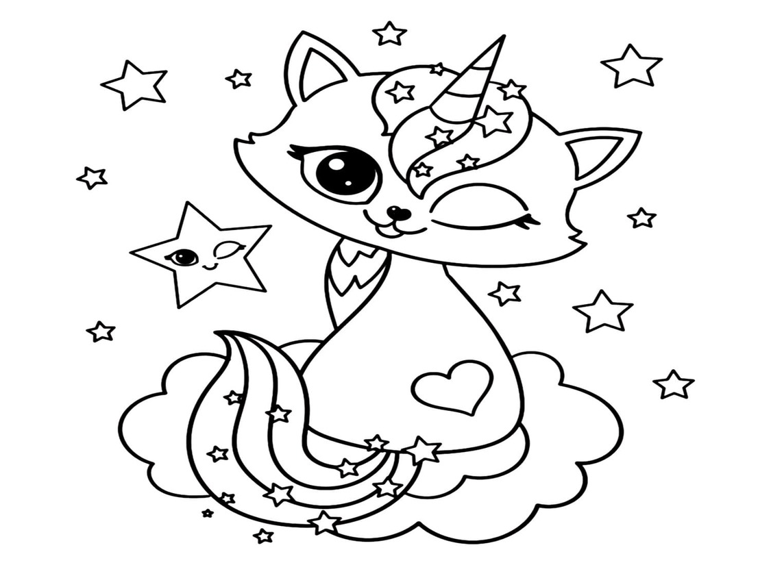 Dibujos de Precioso gato unicornio para colorear