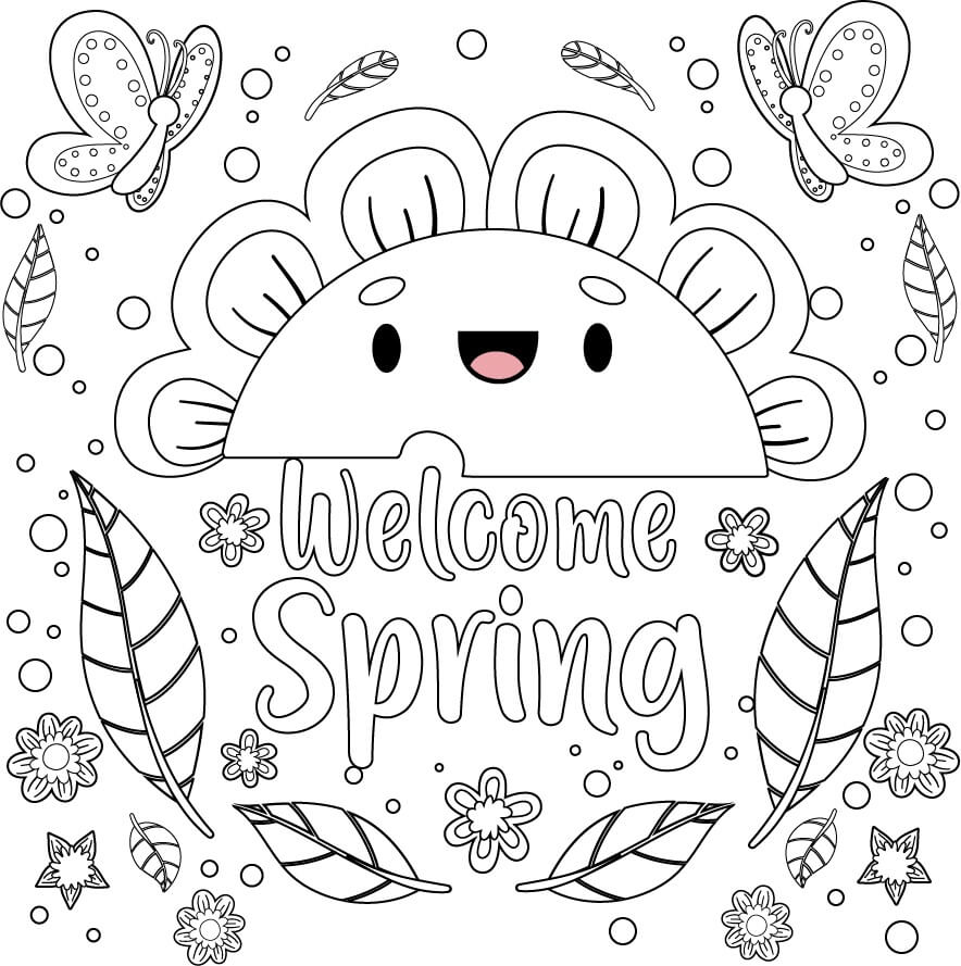 Dibujos de Primavera de Bienvenida de Dibujos Animados para colorear