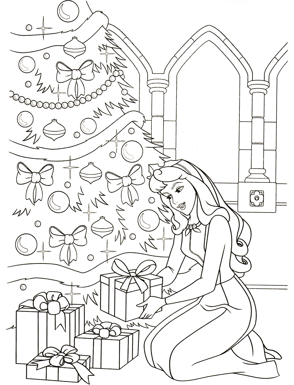Princesa Aurora En Navidad para colorir