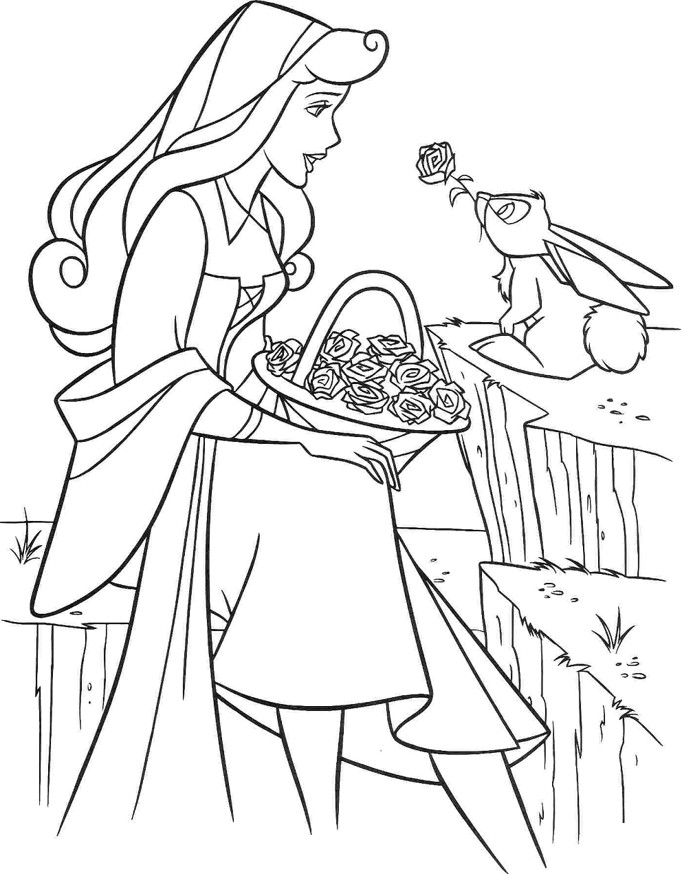 Dibujos de Princesa Aurora Y Conejo para colorear