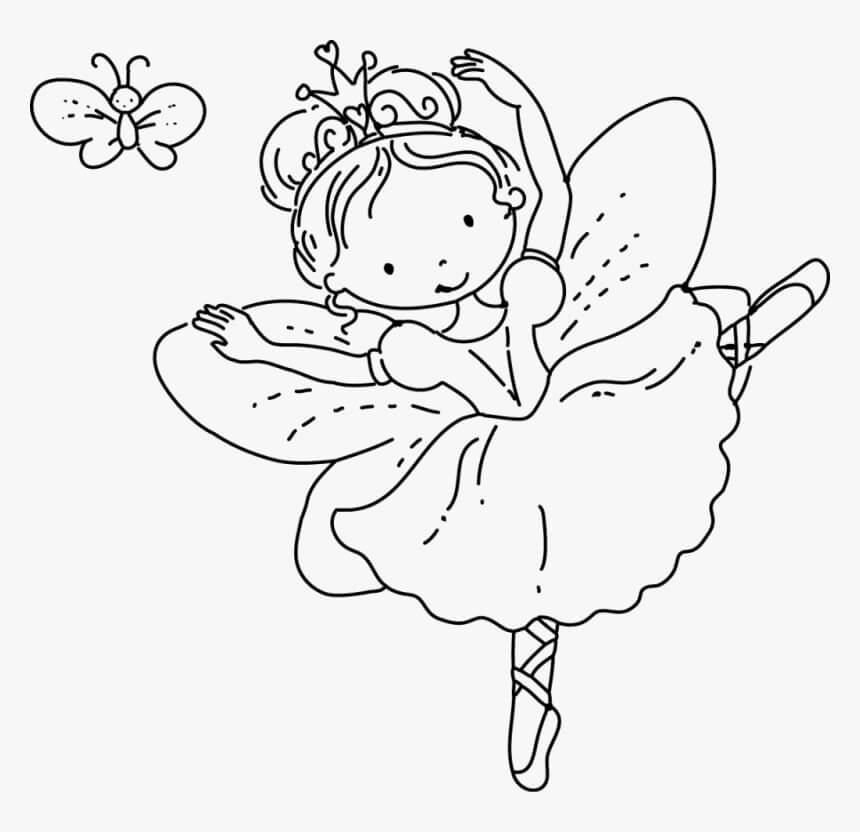 Dibujos de Princesa de hadas con mariposa para colorear