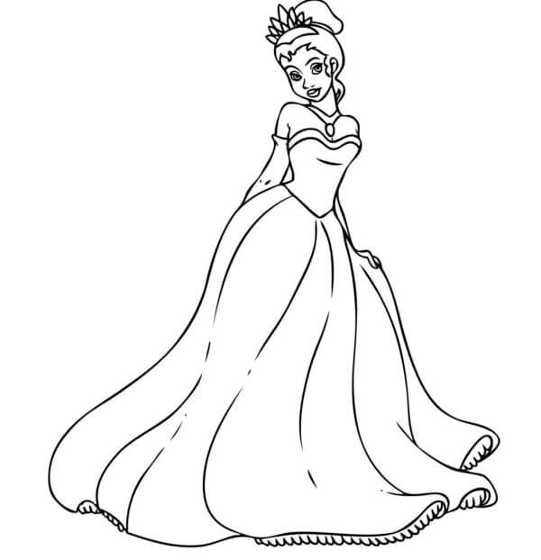 Dibujos de Princesa Deslumbrante Con un Vestido De Gala para colorear