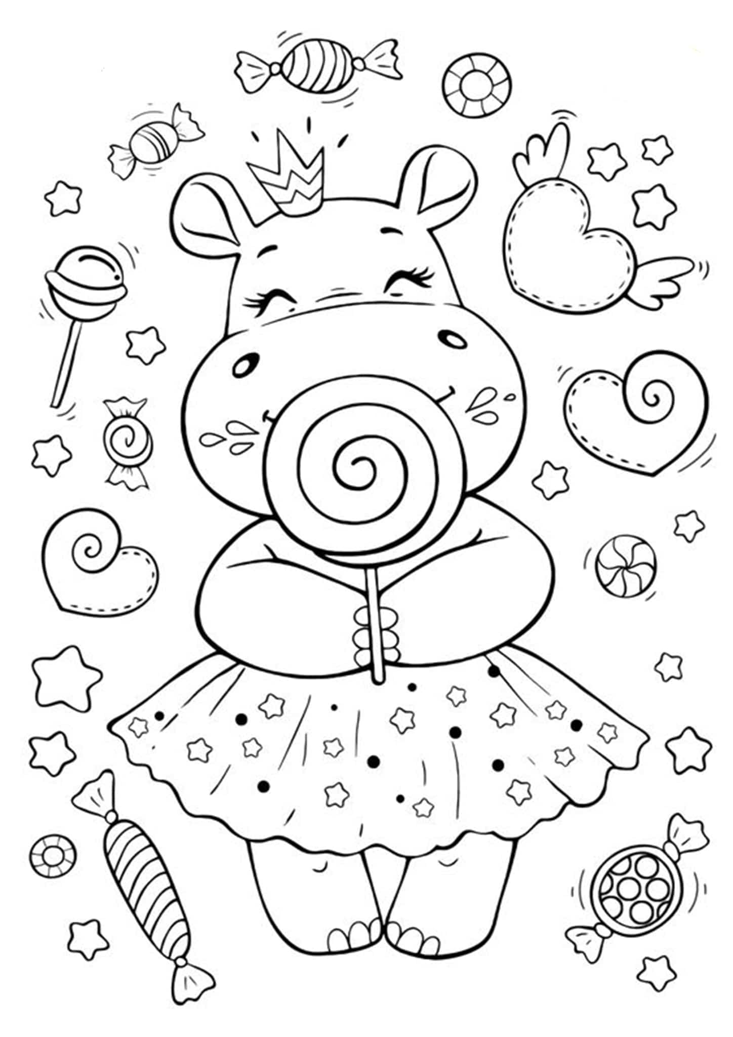 Dibujos de Princesa Hipopótamo Kawaii para colorear
