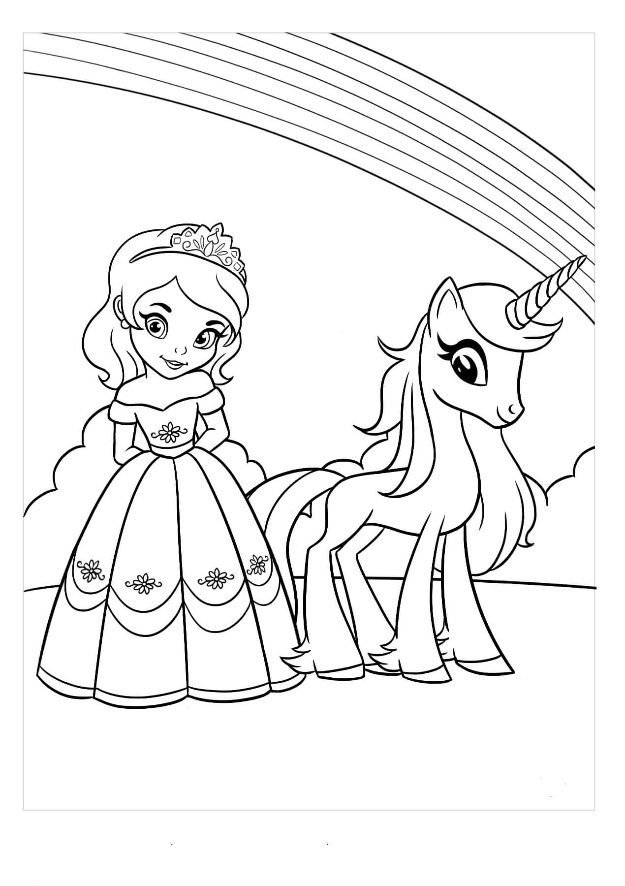Princesa y el Unicornio para colorir