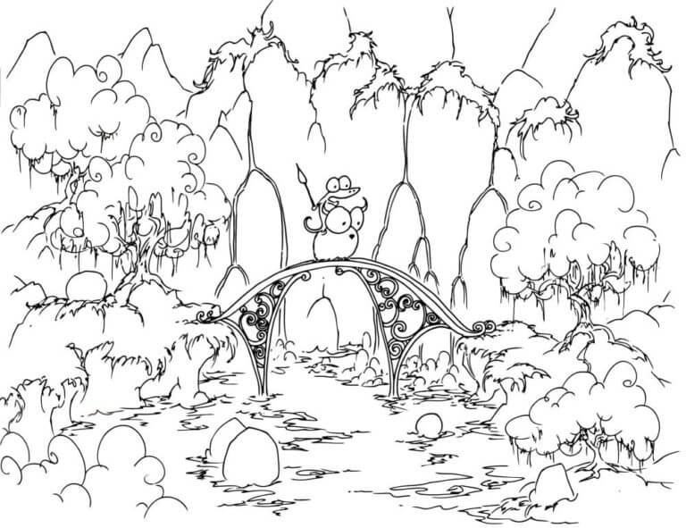 Dibujos de Puente en el bosque para colorear