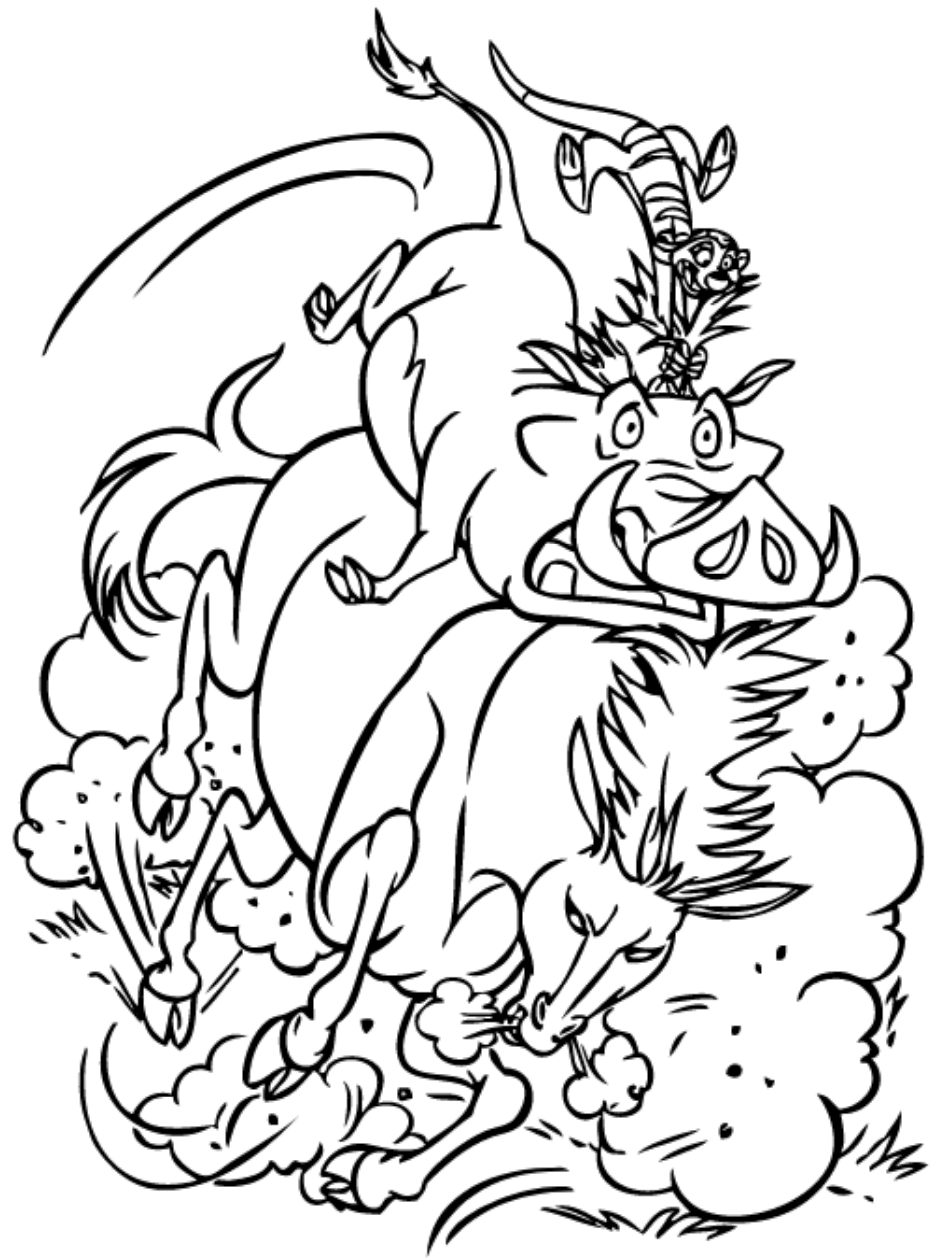 Dibujos de Pumba Y Timon Montando A Caballo para colorear