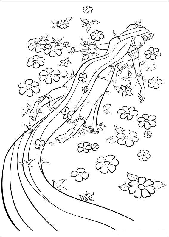 Dibujos de Rapunzel Acostado Sobre Flores para colorear
