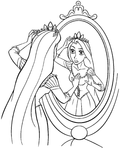 Dibujos de Rapunzel Delante Del Espejo para colorear