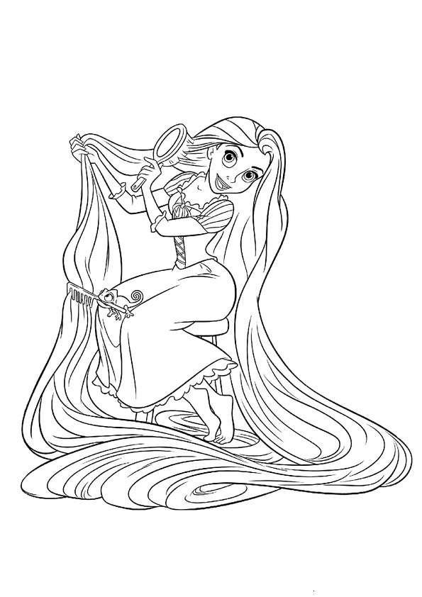 Dibujos de Rapunzel Y Pascal Cepillando El Cabello para colorear